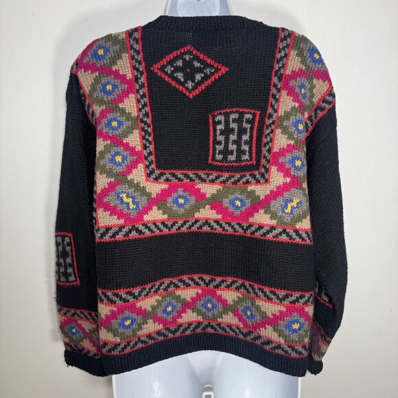 Vintage LL Bean Wool Geometric Cardigan Sweater Fair Isle Nordic Aztec Women L - Picture 4 of 10